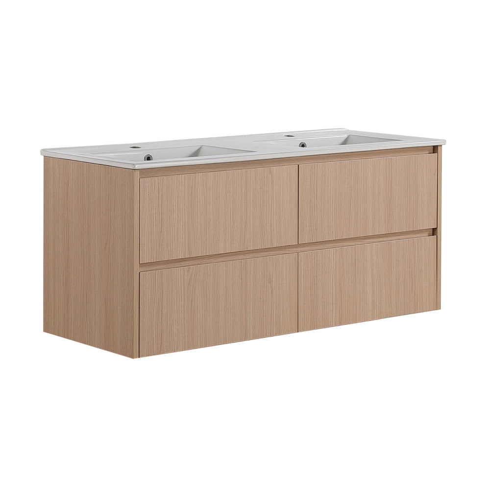 LUKKA GLADSTONE MODERN SANDY OAK 1200MM DOUBLE BOWL WALL HUNG VANITY