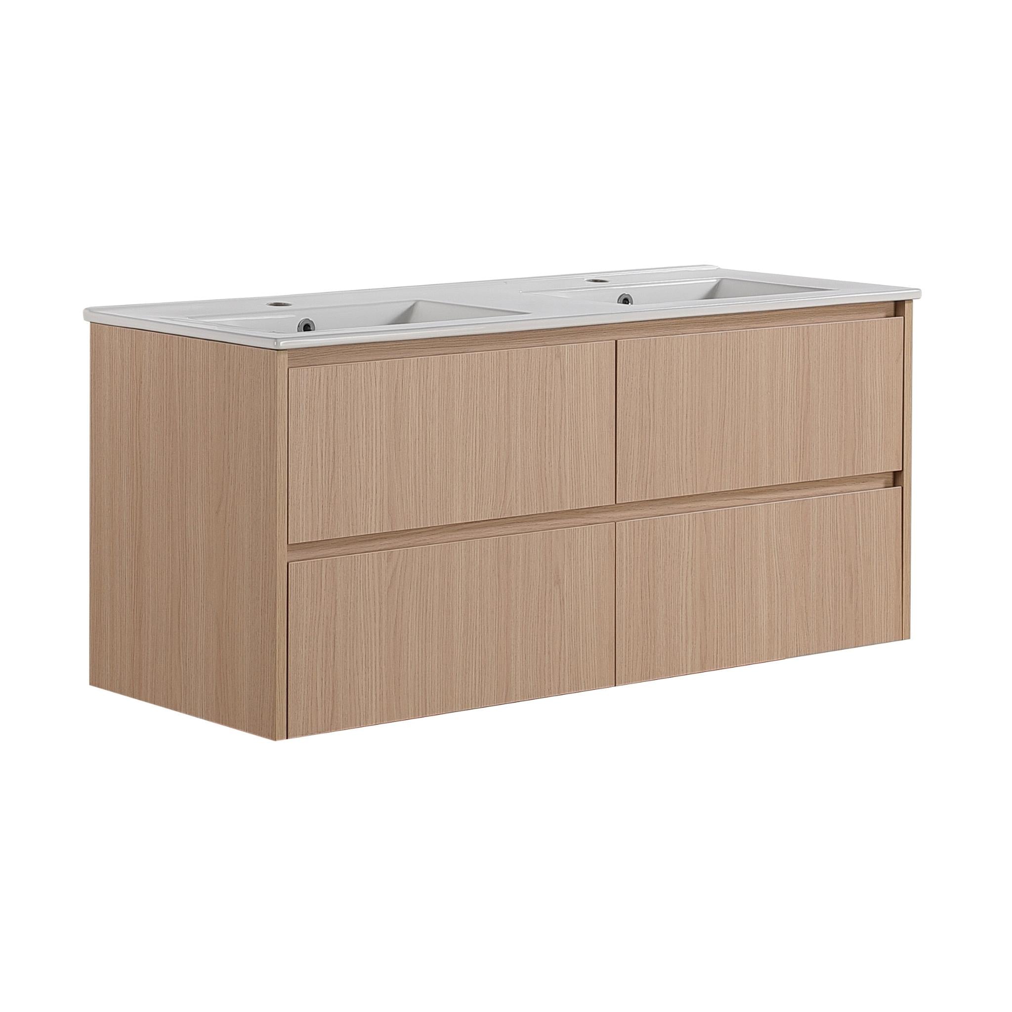 LUKKA GLADSTONE MODERN SANDY OAK 1200MM DOUBLE BOWL WALL HUNG VANITY