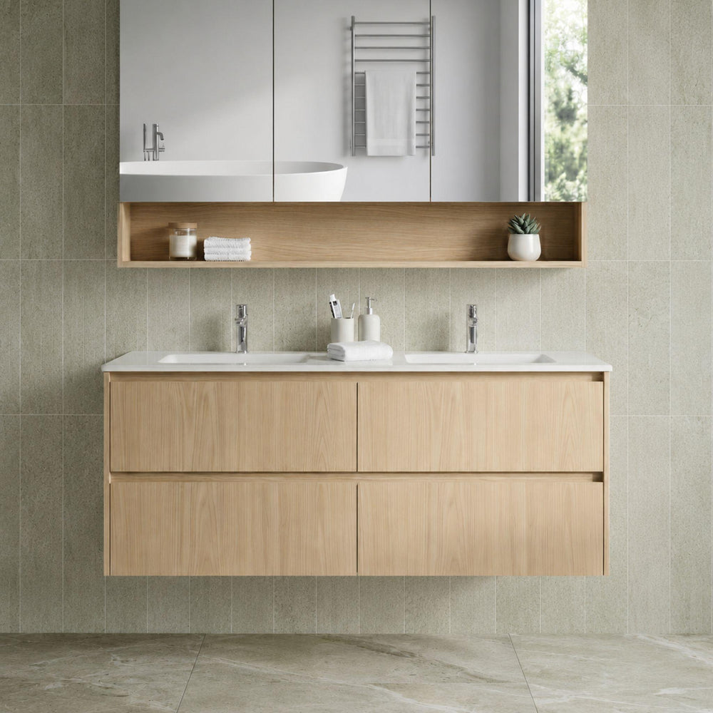 LUKKA GLADSTONE MODERN SANDY OAK 1200MM DOUBLE BOWL WALL HUNG VANITY