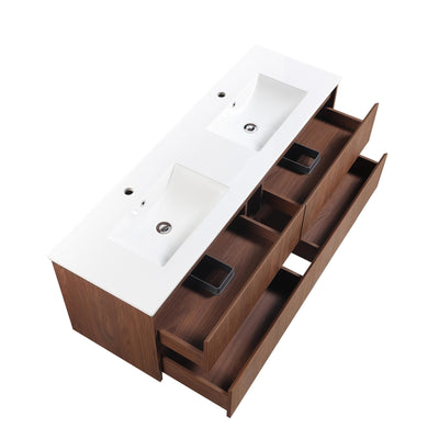 LUKKA GLADSTONE MODERN MOCHA OAK 1500MM DOUBLE BOWL WALL HUNG VANITY