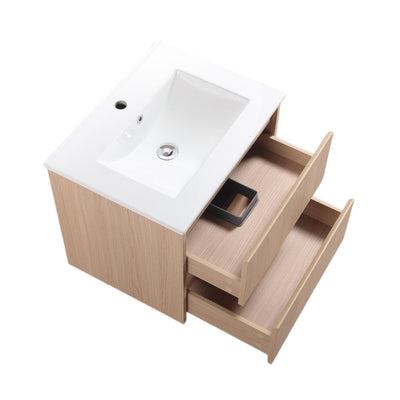 LUKKA GLADSTONE MODERN SANDY OAK 600MM SINGLE BOWL WALL HUNG VANITY
