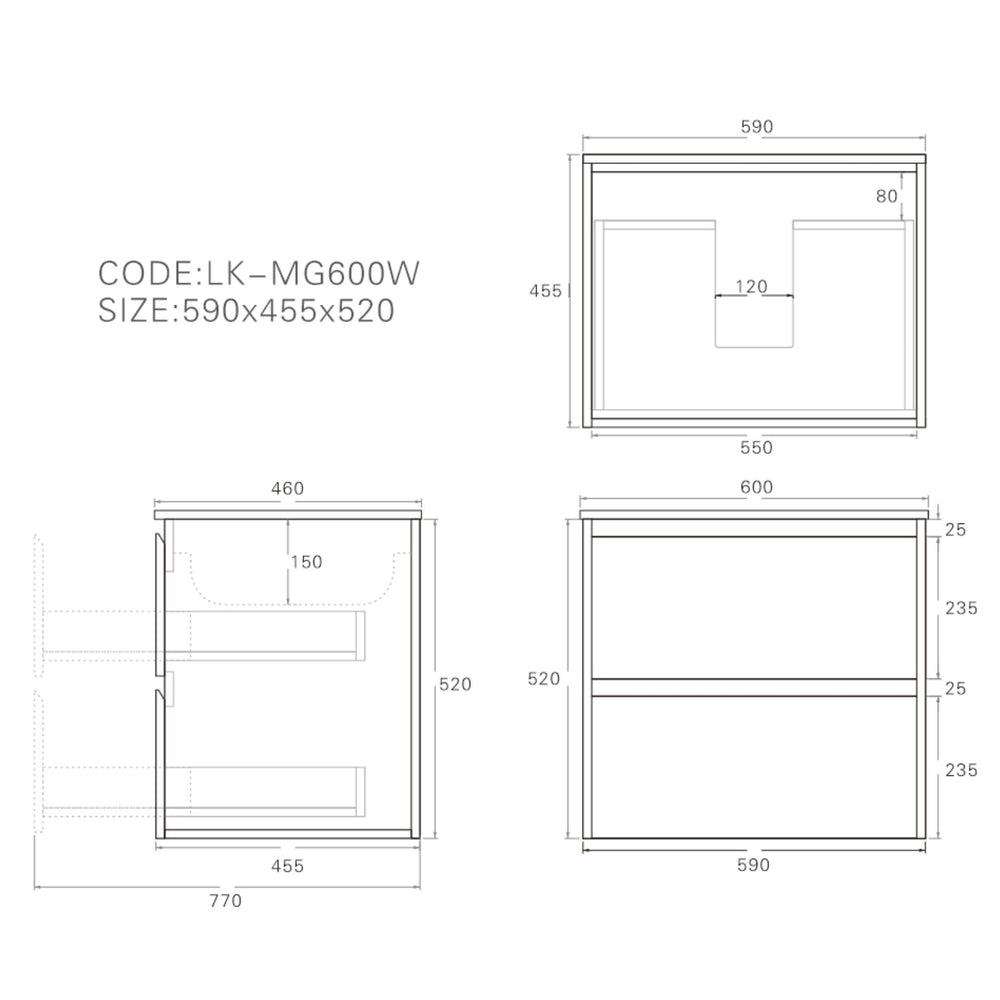 LUKKA GLADSTONE MODERN SANDY OAK 600MM SINGLE BOWL WALL HUNG VANITY