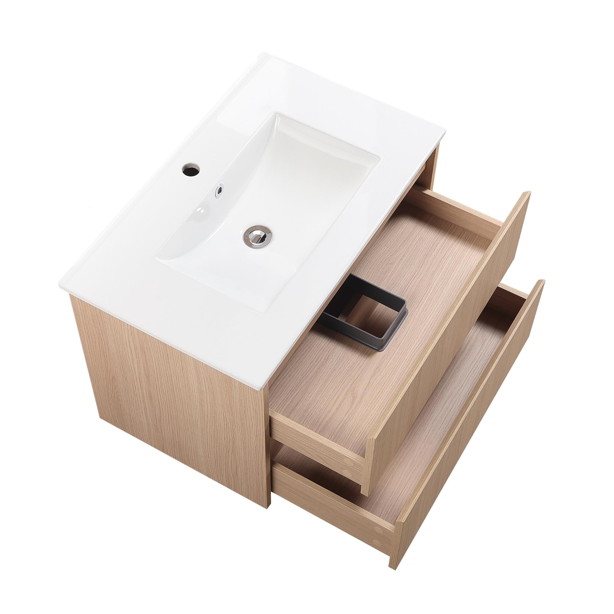 LUKKA GLADSTONE MODERN SANDY OAK 750MM SINGLE BOWL WALL HUNG VANITY
