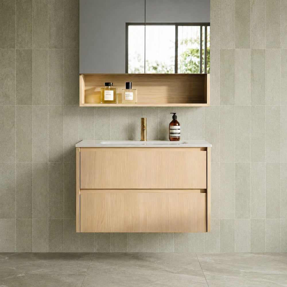 LUKKA GLADSTONE MODERN SANDY OAK 750MM SINGLE BOWL WALL HUNG VANITY