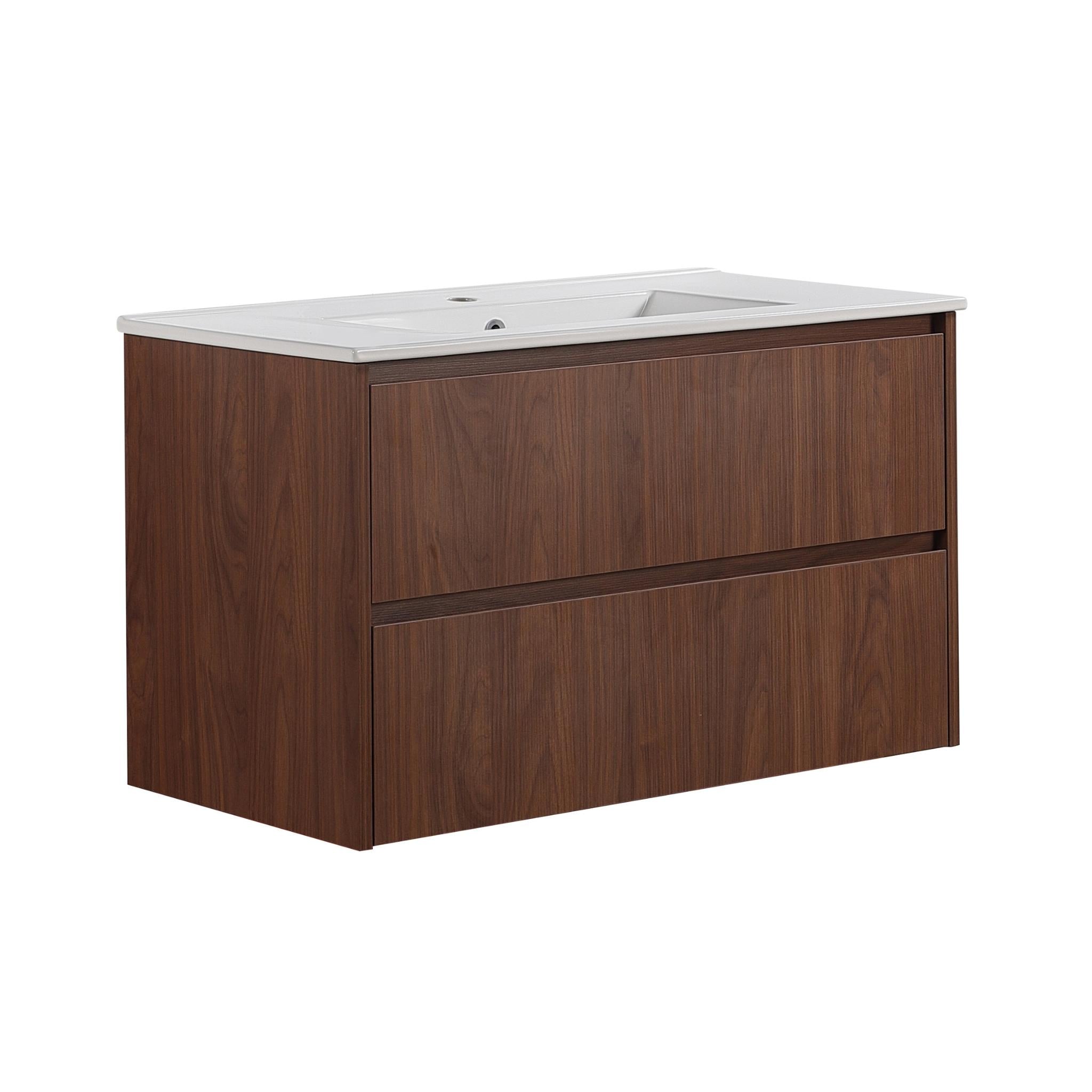 LUKKA GLADSTONE MODERN MOCHA OAK 900MM SINGLE BOWL WALL HUNG VANITY
