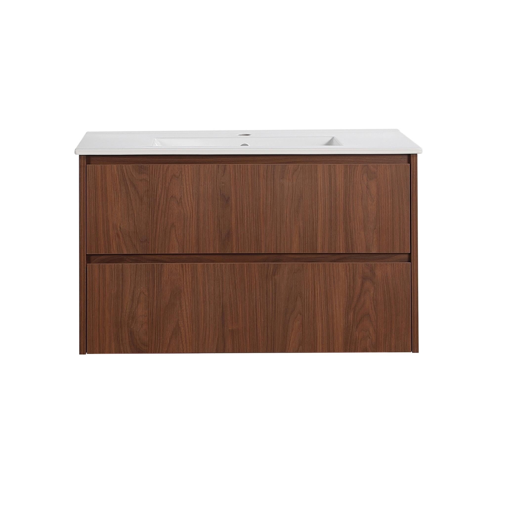 LUKKA GLADSTONE MODERN MOCHA OAK 900MM SINGLE BOWL WALL HUNG VANITY