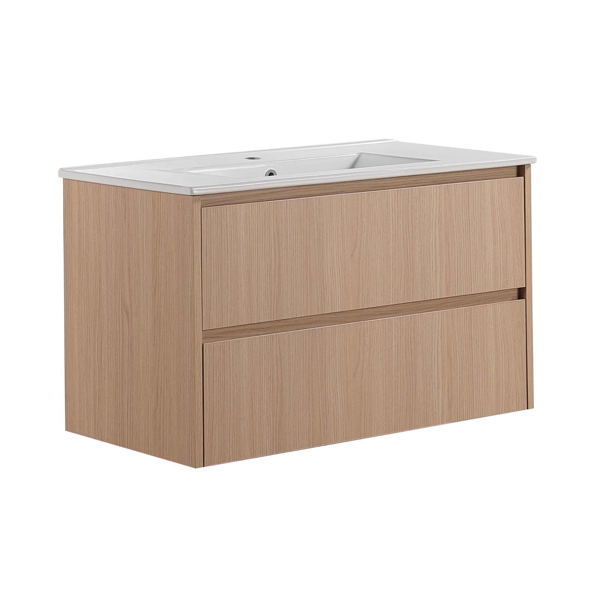 LUKKA GLADSTONE MODERN SANDY OAK 900MM SINGLE BOWL WALL HUNG VANITY