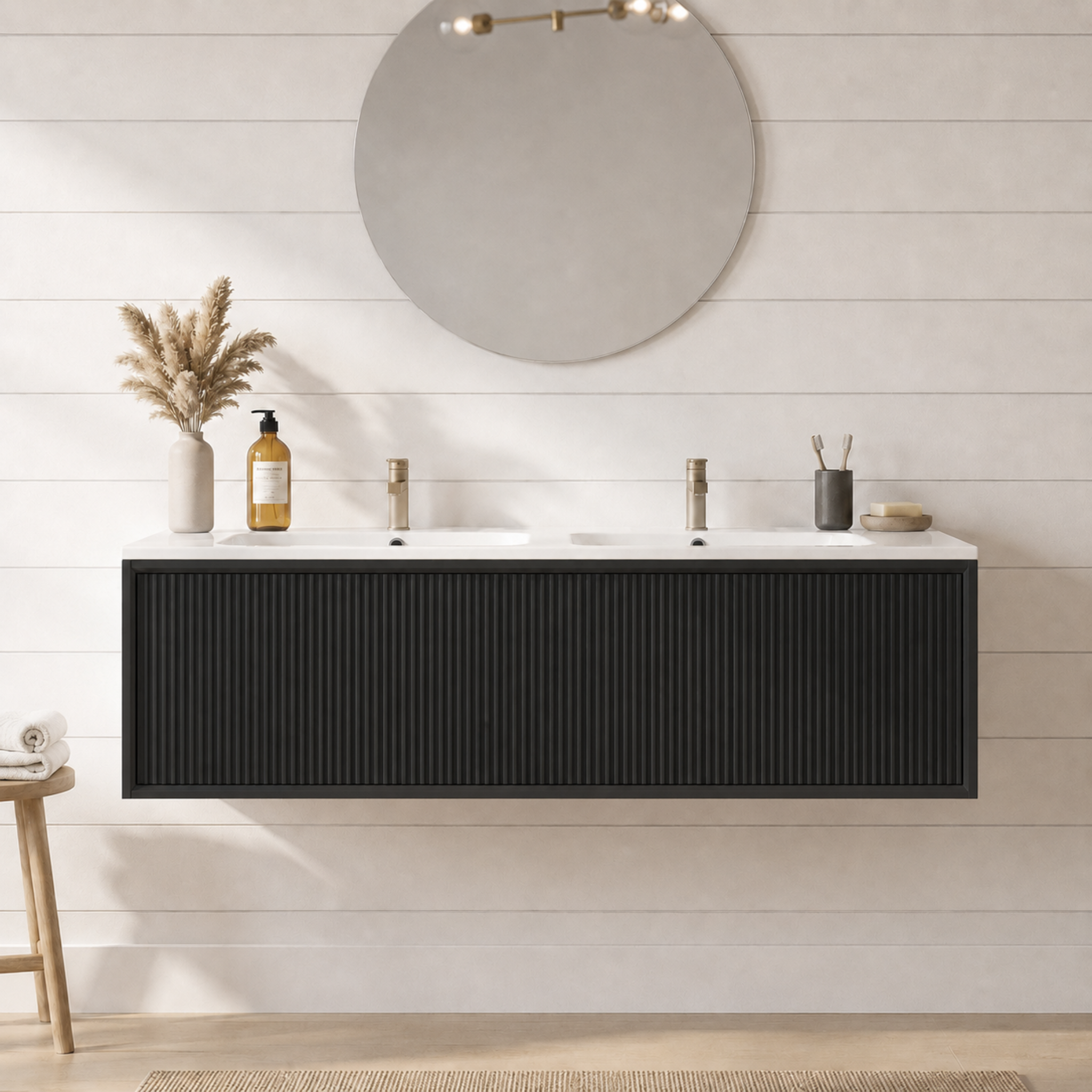 LUKKA KLIFF MODERN MATTE BLACK 1200MM DOUBLE BOWL WALL HUNG VANITY