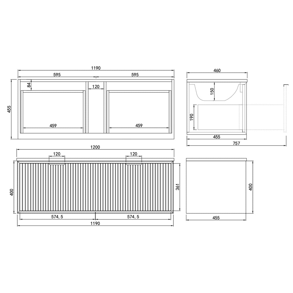 LUKKA KLIFF PRIME OAK 1200MM DOUBLE BOWL WALL HUNG VANITY