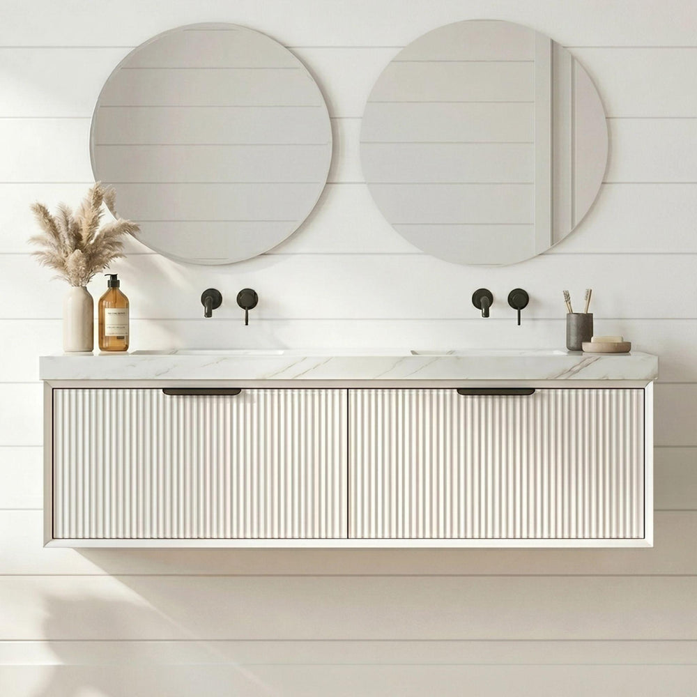 LUKKA KLIFF MODERN MATTE WHITE 1500MM DOUBLE BOWL WALL HUNG VANITY