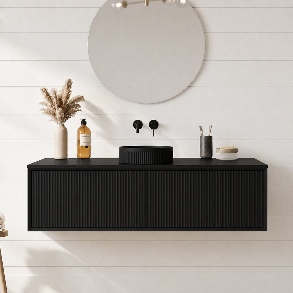 LUKKA KLIFF MODERN MATTE BLACK 1500MM SINGLE BOWL WALL HUNG VANITY