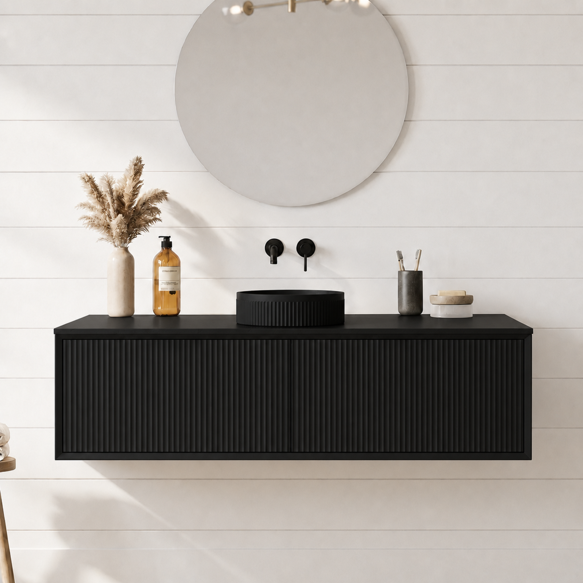 LUKKA KLIFF MODERN MATTE BLACK 1500MM SINGLE BOWL WALL HUNG VANITY