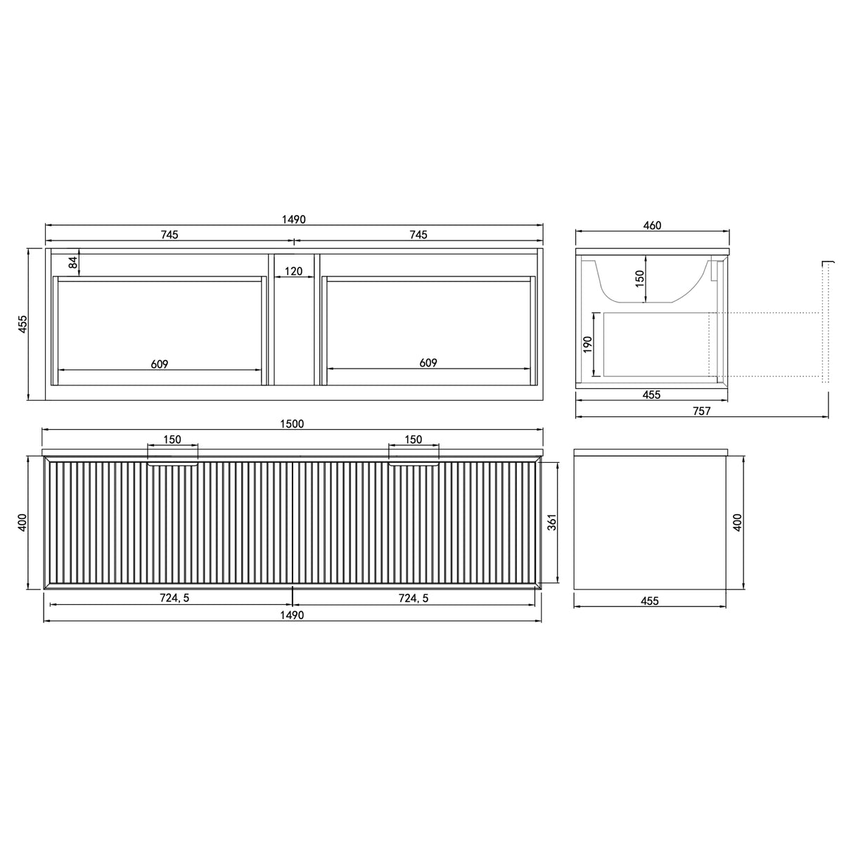 LUKKA KLIFF PRIME OAK 1500MM DOUBLE BOWL WALL HUNG VANITY