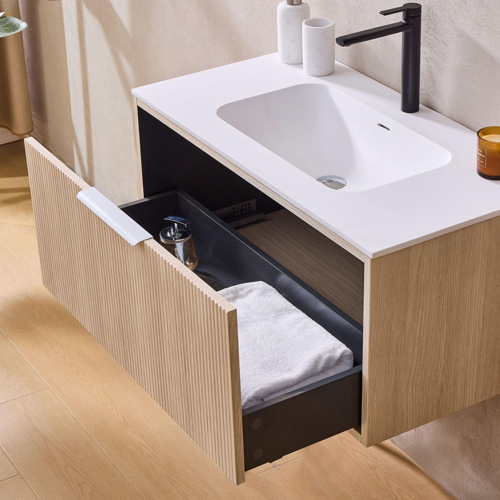 LUKKA KLIFF COASTAL OAK 900MM SINGLE BOWL WALL HUNG VANITY