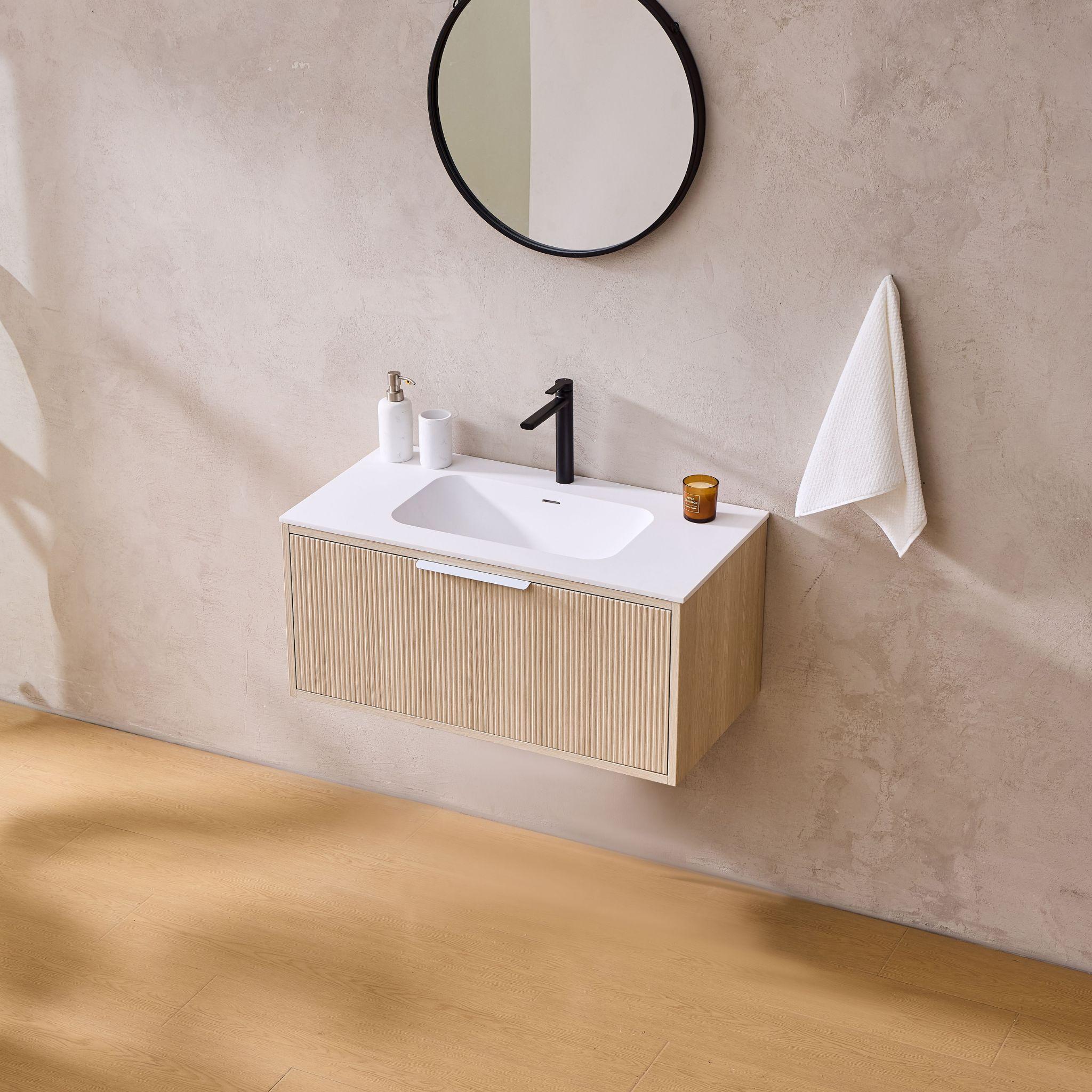 LUKKA KLIFF COASTAL OAK 900MM SINGLE BOWL WALL HUNG VANITY