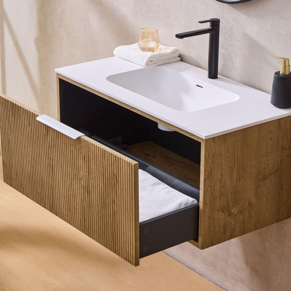 LUKKA KLIFF PRIME OAK 900MM SINGLE BOWL WALL HUNG VANITY