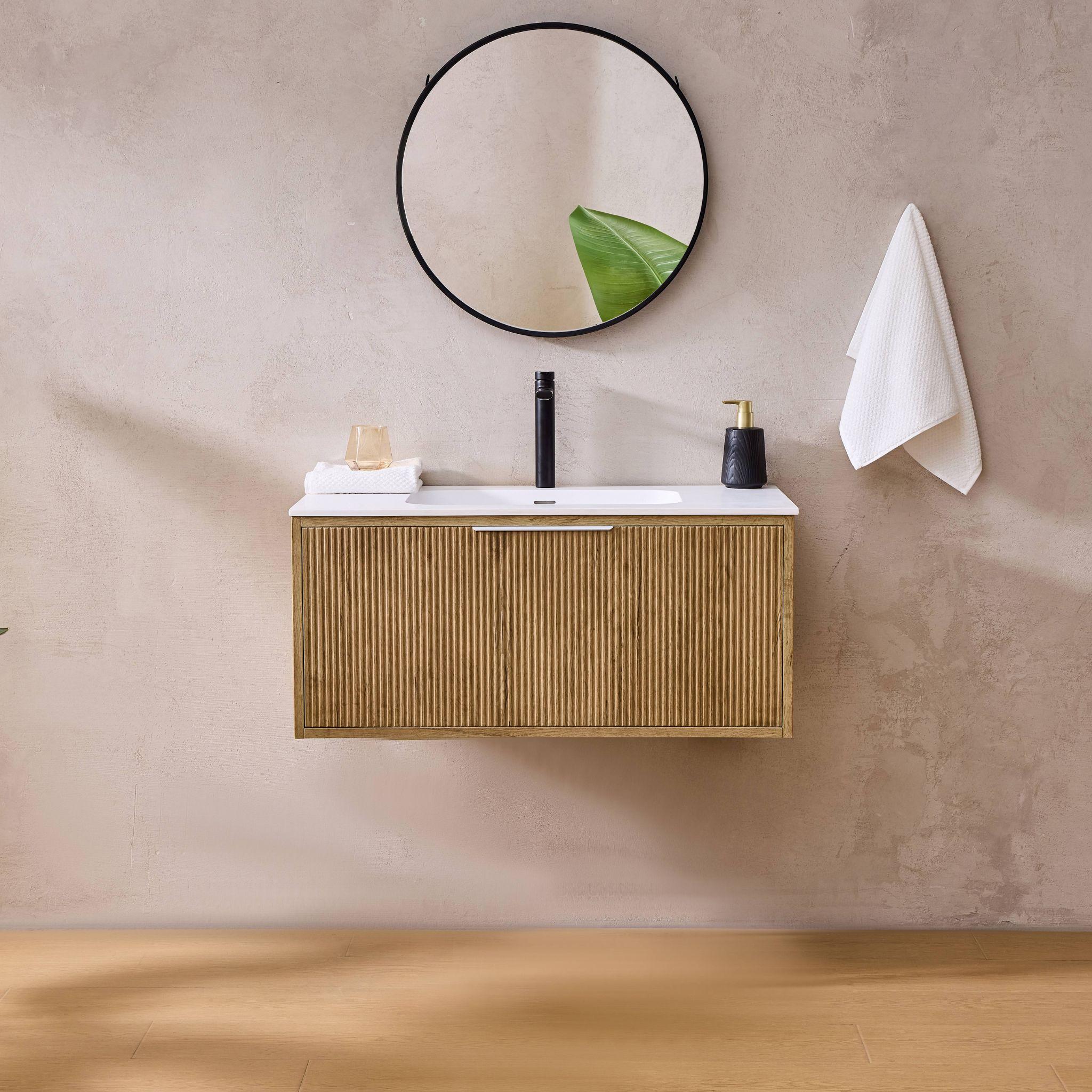 LUKKA KLIFF PRIME OAK 900MM SINGLE BOWL WALL HUNG VANITY