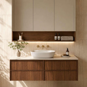 LUKKA RIDGEWOOD MODERN MOCHA OAK 1200MM SINGLE BOWL WALL HUNG VANITY