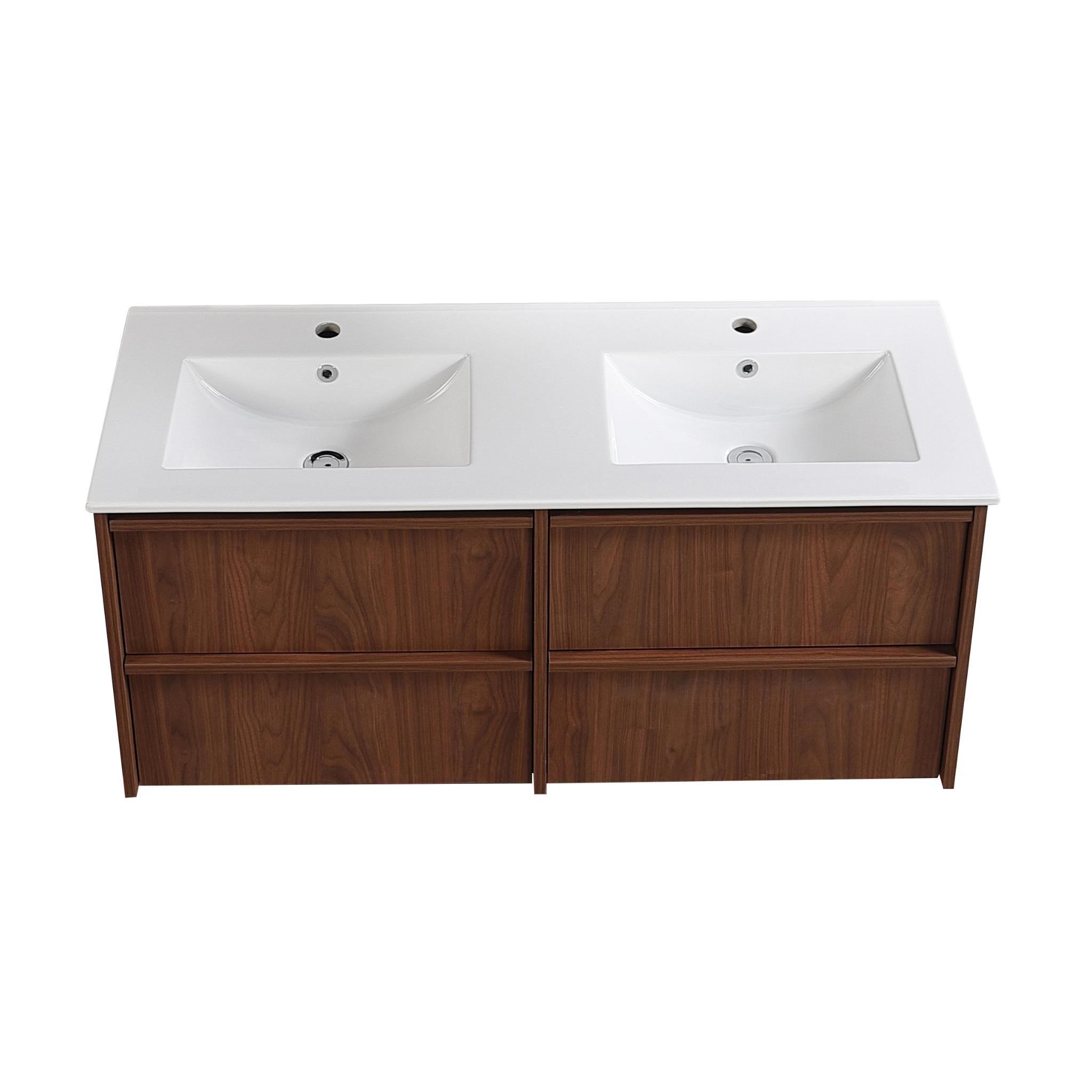 LUKKA RIDGEWOOD MODERN MOCHA OAK 1200MM DOUBLE BOWL WALL HUNG VANITY