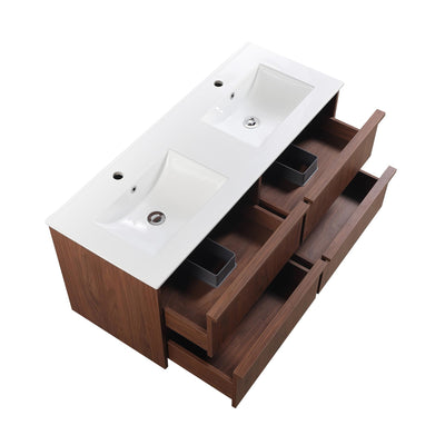 LUKKA RIDGEWOOD MODERN MOCHA OAK 1200MM DOUBLE BOWL WALL HUNG VANITY