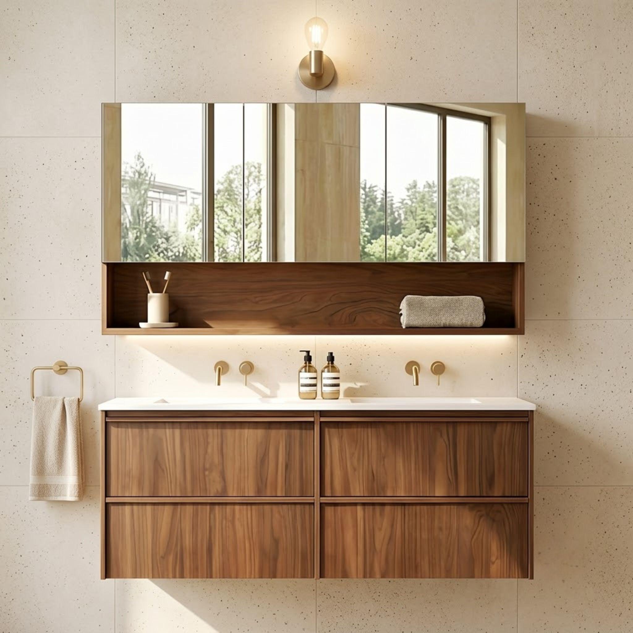 LUKKA RIDGEWOOD MODERN MOCHA OAK 1200MM DOUBLE BOWL WALL HUNG VANITY