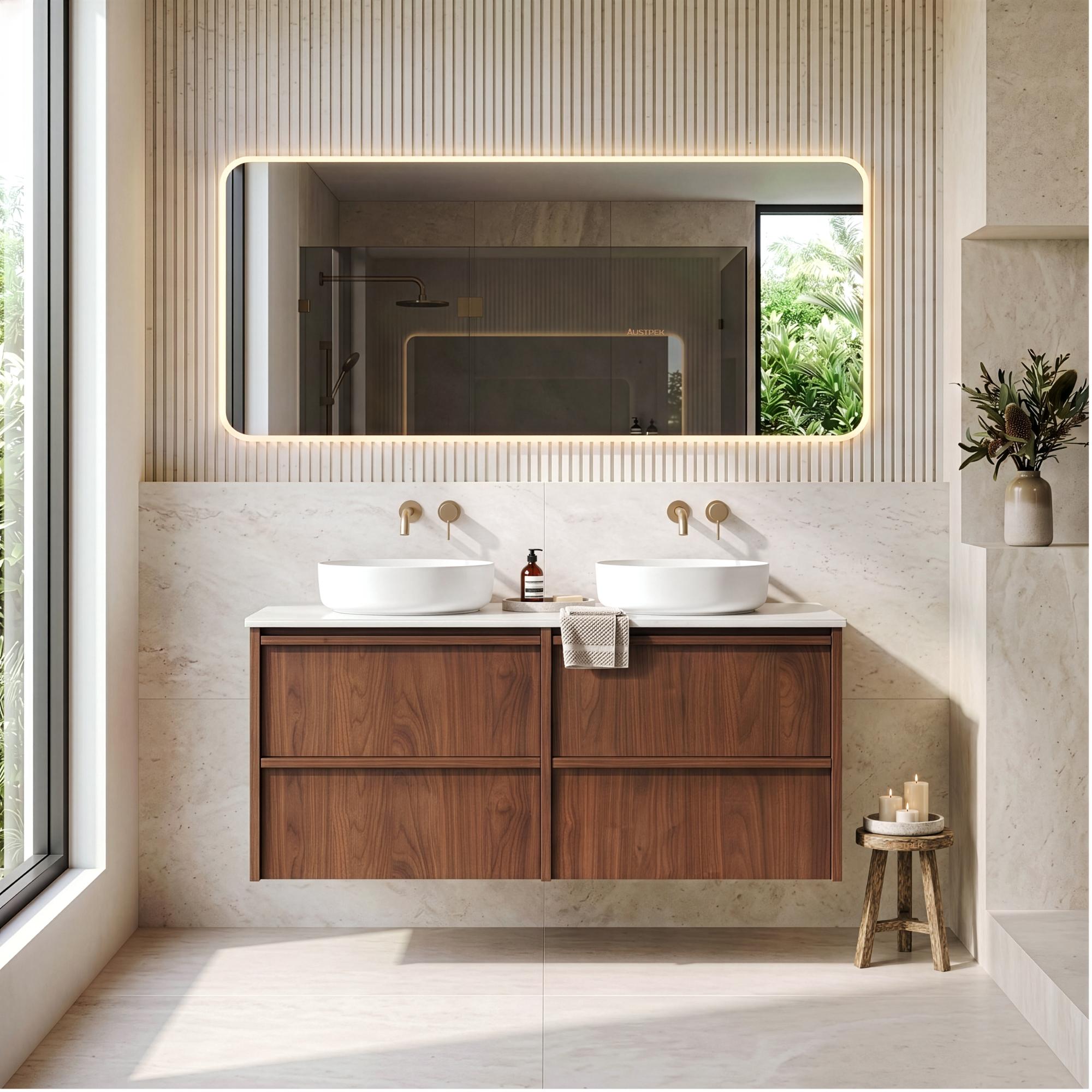 LUKKA RIDGEWOOD MODERN MOCHA OAK 1200MM DOUBLE BOWL WALL HUNG VANITY