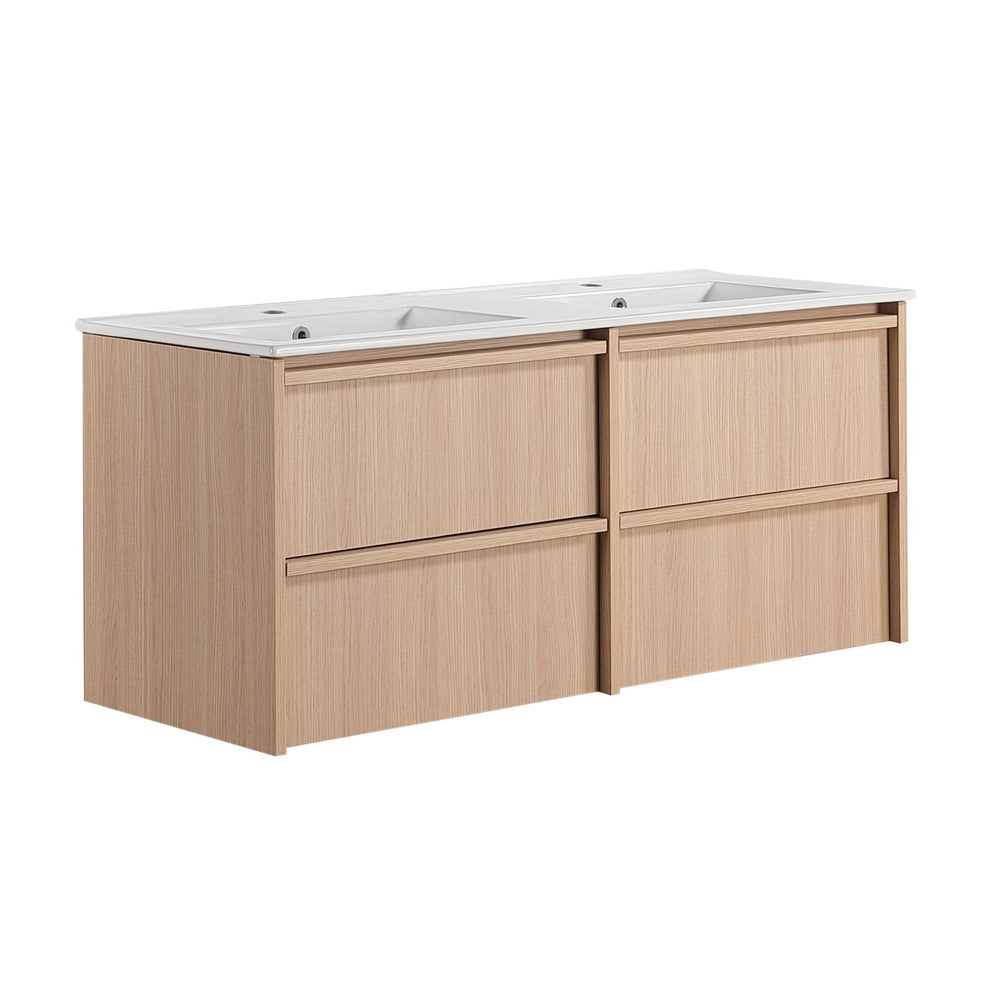 LUKKA RIDGEWOOD MODERN SANDY OAK 1200MM DOUBLE BOWL WALL HUNG VANITY