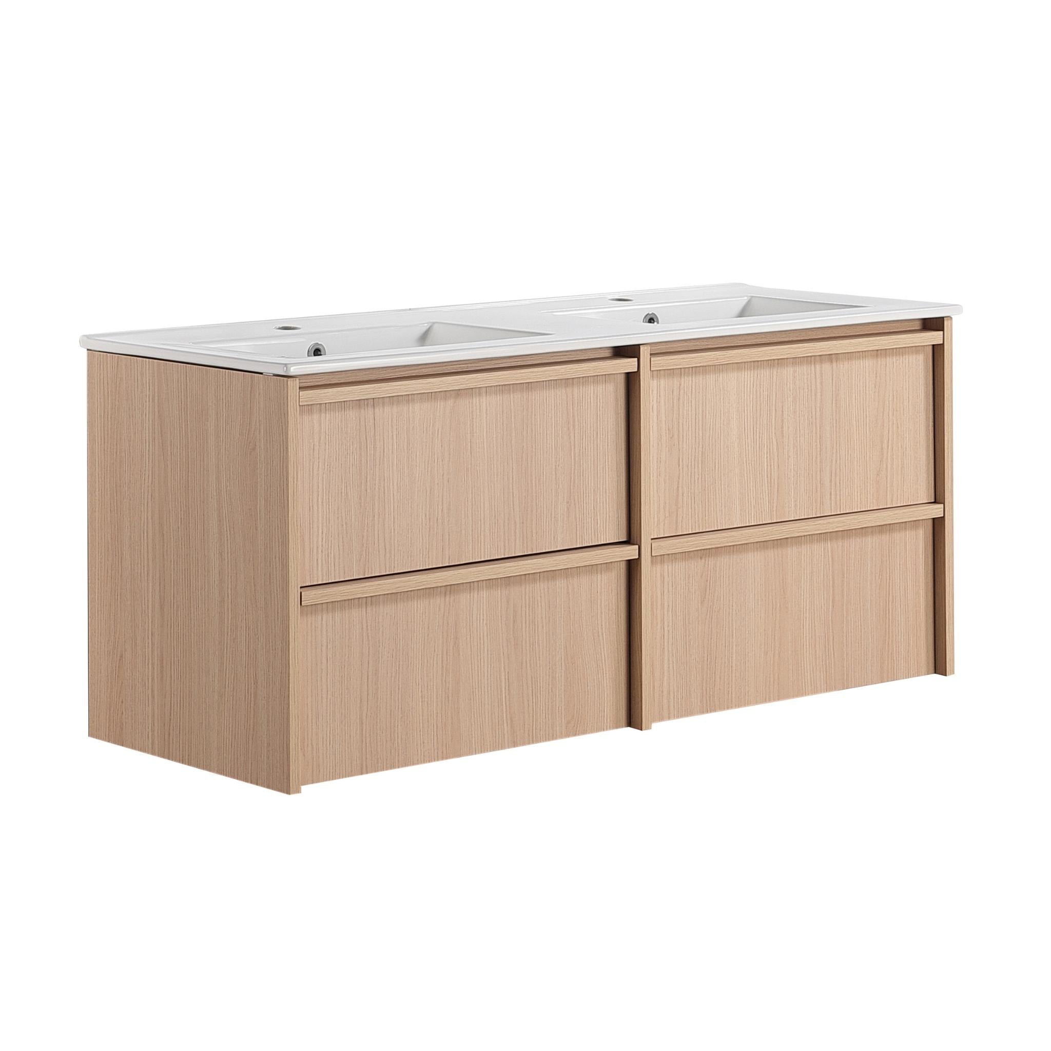 LUKKA RIDGEWOOD MODERN SANDY OAK 1200MM DOUBLE BOWL WALL HUNG VANITY
