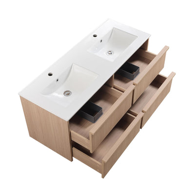 LUKKA RIDGEWOOD MODERN SANDY OAK 1200MM DOUBLE BOWL WALL HUNG VANITY