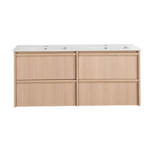 LUKKA RIDGEWOOD MODERN SANDY OAK 1200MM DOUBLE BOWL WALL HUNG VANITY