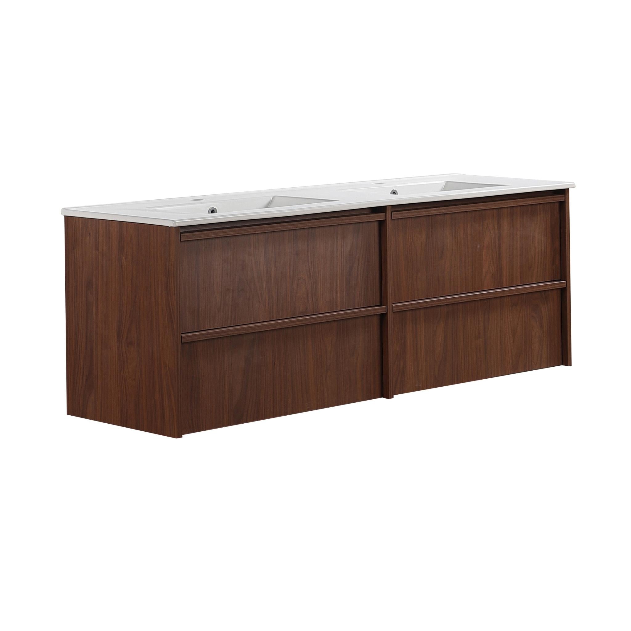 LUKKA RIDGEWOOD MODERN MOCHA OAK 1500MM DOUBLE BOWL WALL HUNG VANITY