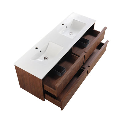 LUKKA RIDGEWOOD MODERN MOCHA OAK 1500MM DOUBLE BOWL WALL HUNG VANITY