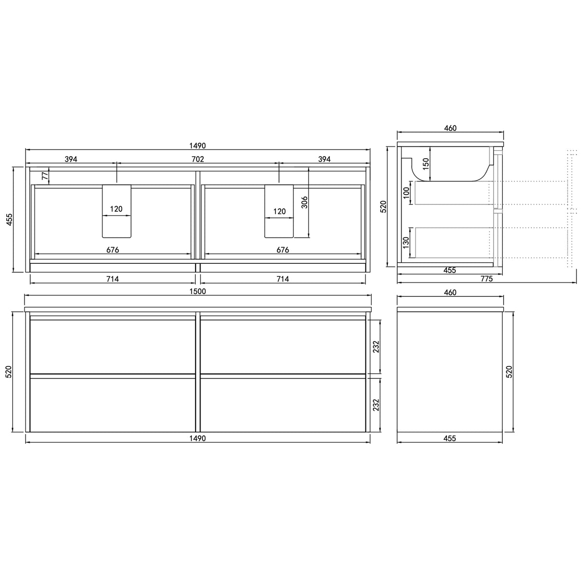 LUKKA RIDGEWOOD MODERN SANDY OAK 1500MM DOUBLE BOWL WALL HUNG VANITY