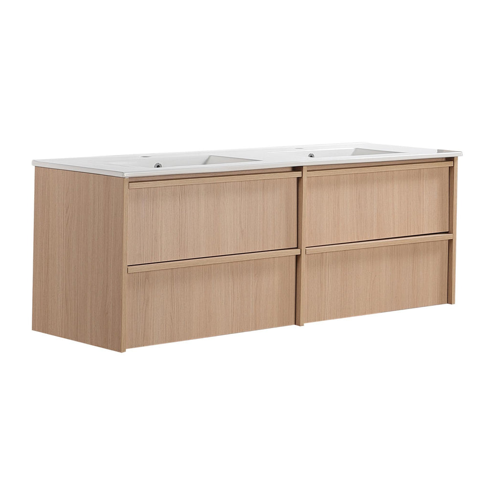 LUKKA RIDGEWOOD MODERN SANDY OAK 1500MM DOUBLE BOWL WALL HUNG VANITY