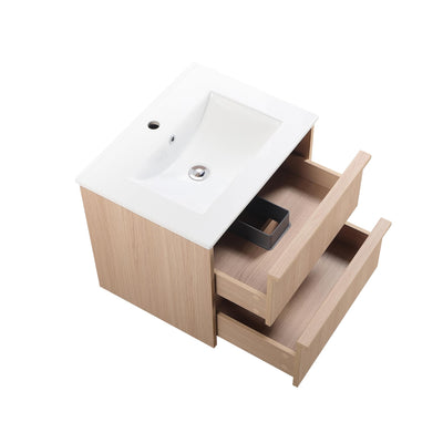 LUKKA RIDGEWOOD MODERN SANDY OAK 600MM SINGLE BOWL WALL HUNG VANITY