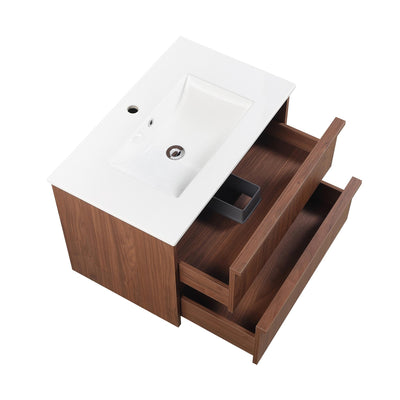 LUKKA RIDGEWOOD MODERN MOCHA OAK 750MM SINGLE BOWL WALL HUNG VANITY