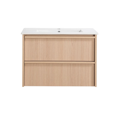 LUKKA RIDGEWOOD MODERN SANDY OAK 750MM SINGLE BOWL WALL HUNG VANITY