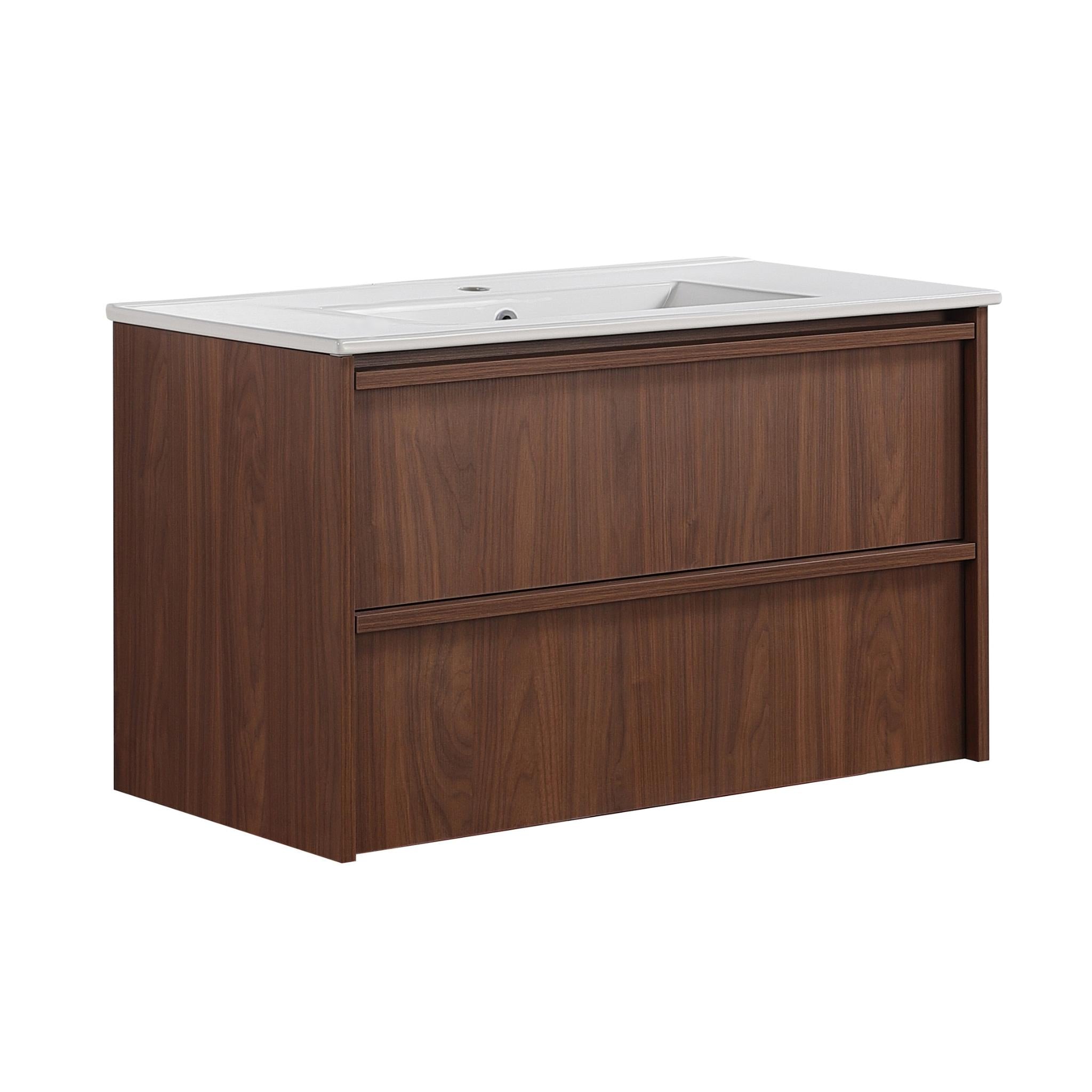 LUKKA RIDGEWOOD MODERN MOCHA OAK 900MM SINGLE BOWL WALL HUNG VANITY
