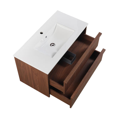 LUKKA RIDGEWOOD MODERN MOCHA OAK 900MM SINGLE BOWL WALL HUNG VANITY