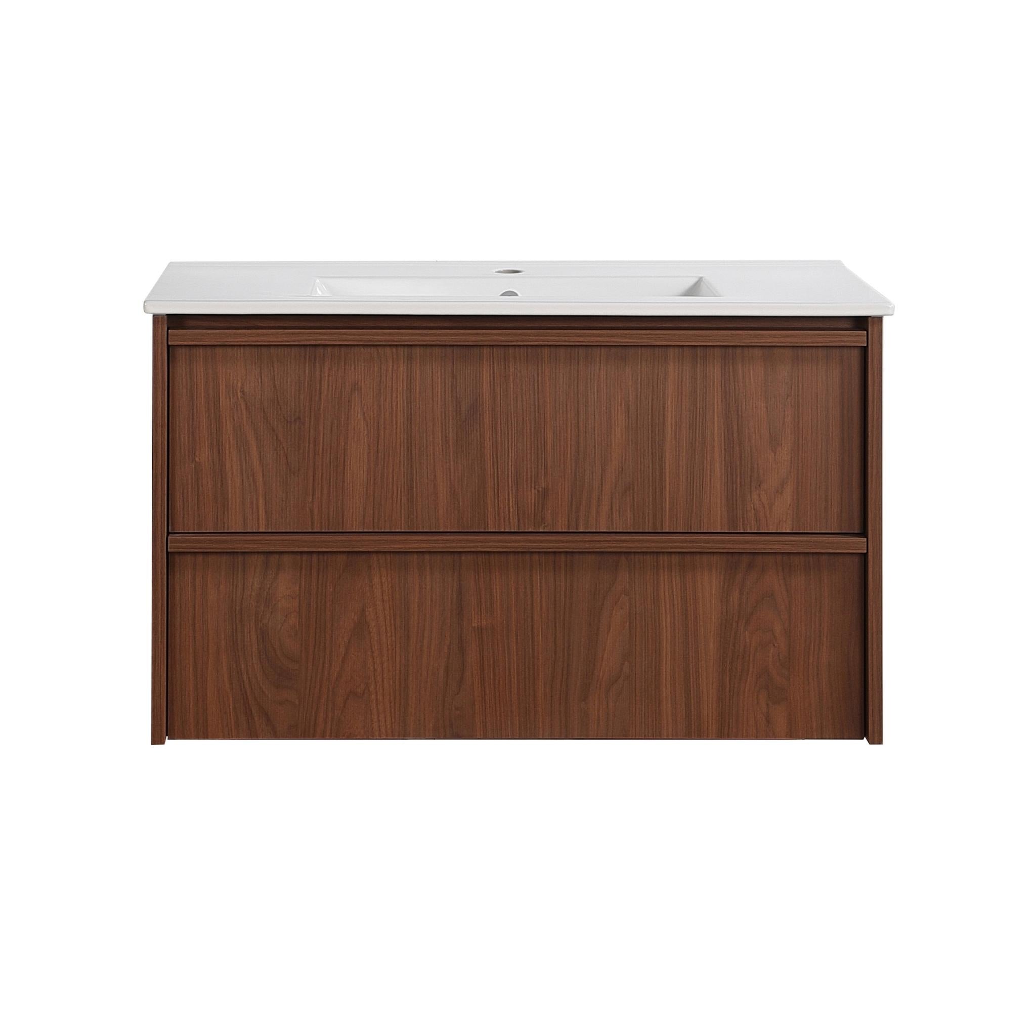 LUKKA RIDGEWOOD MODERN MOCHA OAK 900MM SINGLE BOWL WALL HUNG VANITY