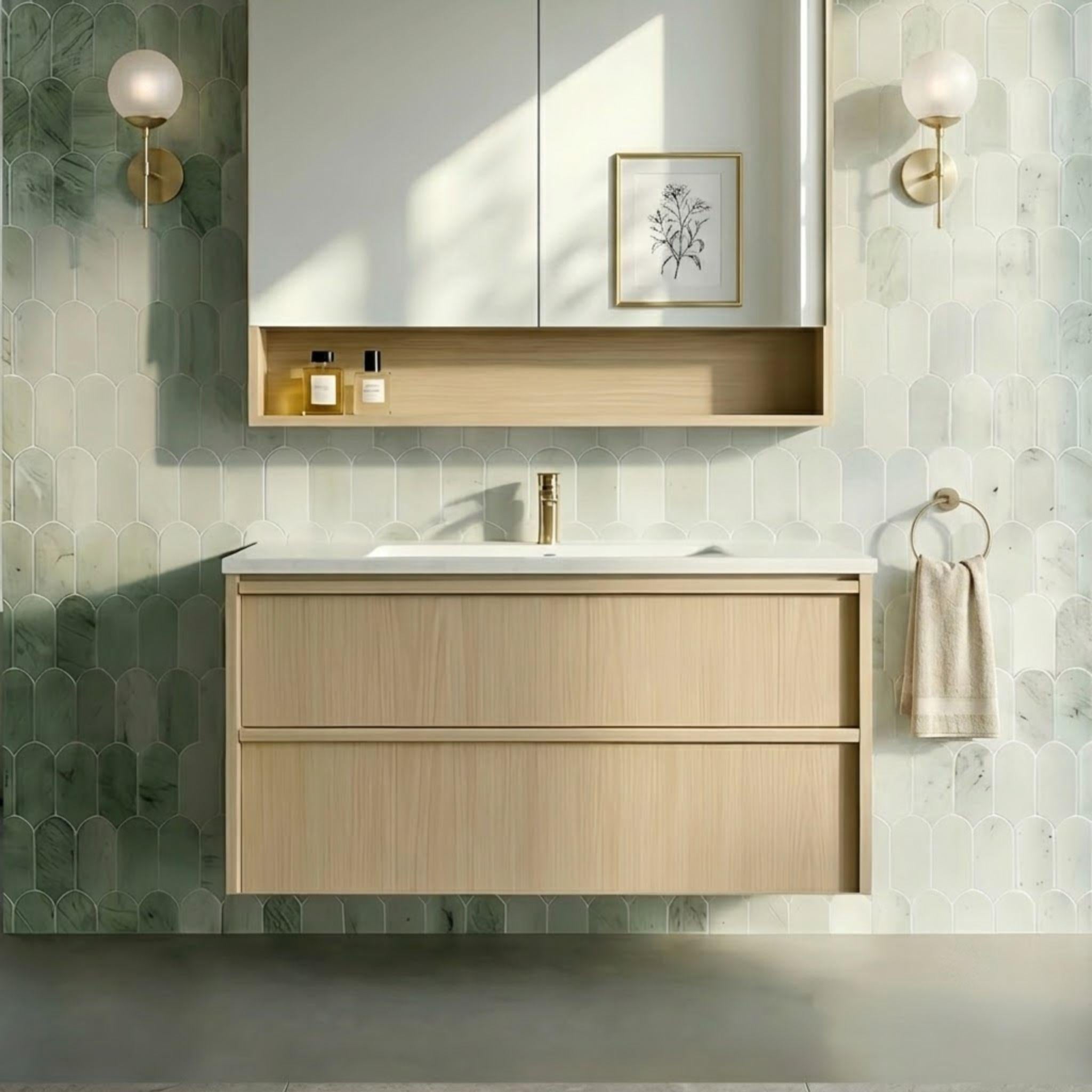 LUKKA RIDGEWOOD MODERN SANDY OAK 900MM SINGLE BOWL WALL HUNG VANITY
