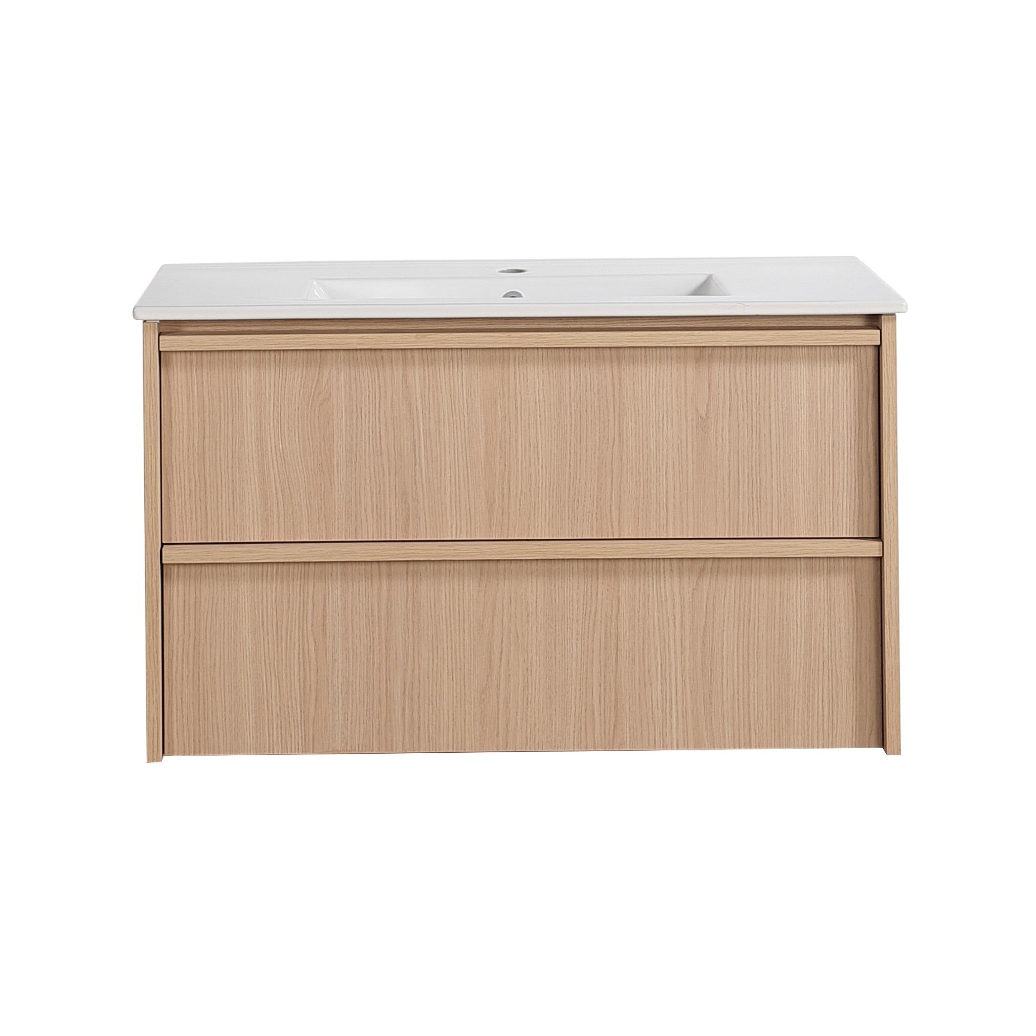 LUKKA RIDGEWOOD MODERN SANDY OAK 900MM SINGLE BOWL WALL HUNG VANITY