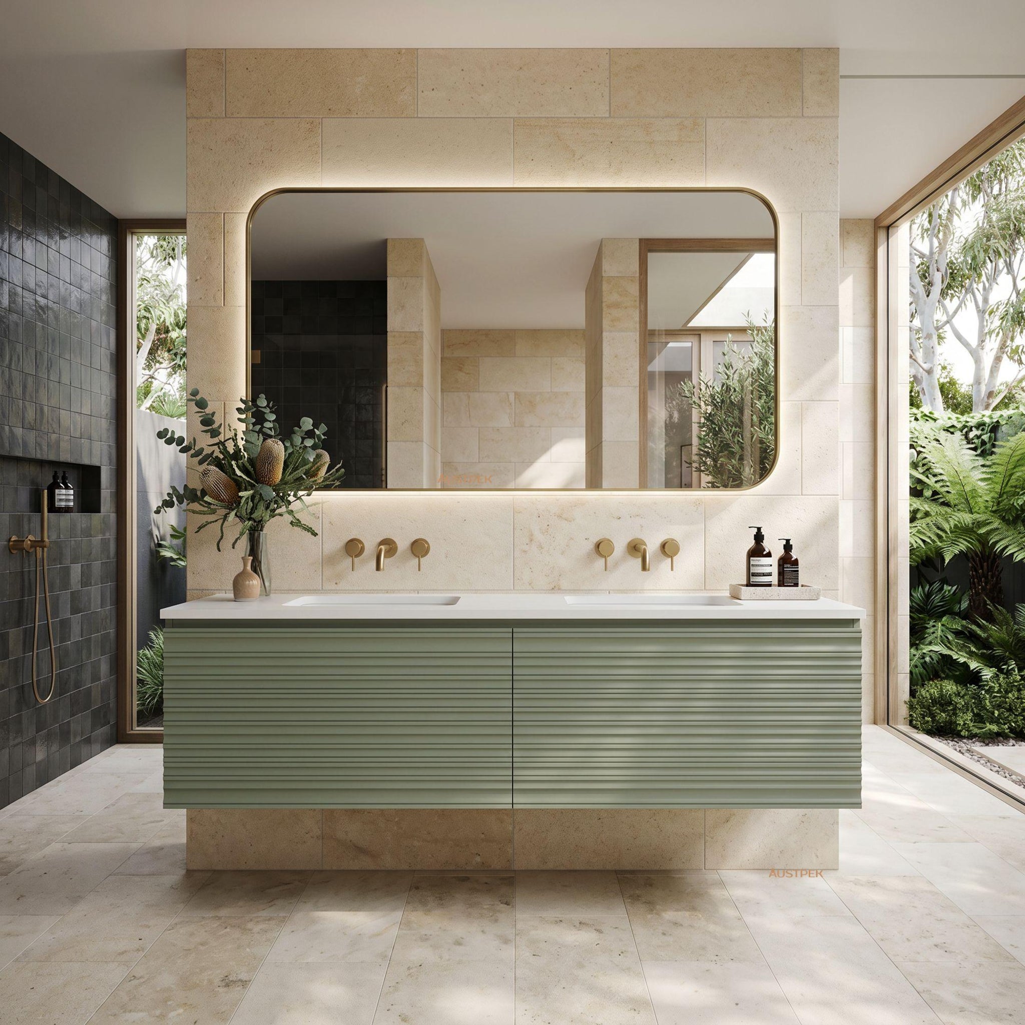LUKKA SEDONA OLIVE GREEN 1500MM DOUBLE BOWL WALL HUNG VANITY