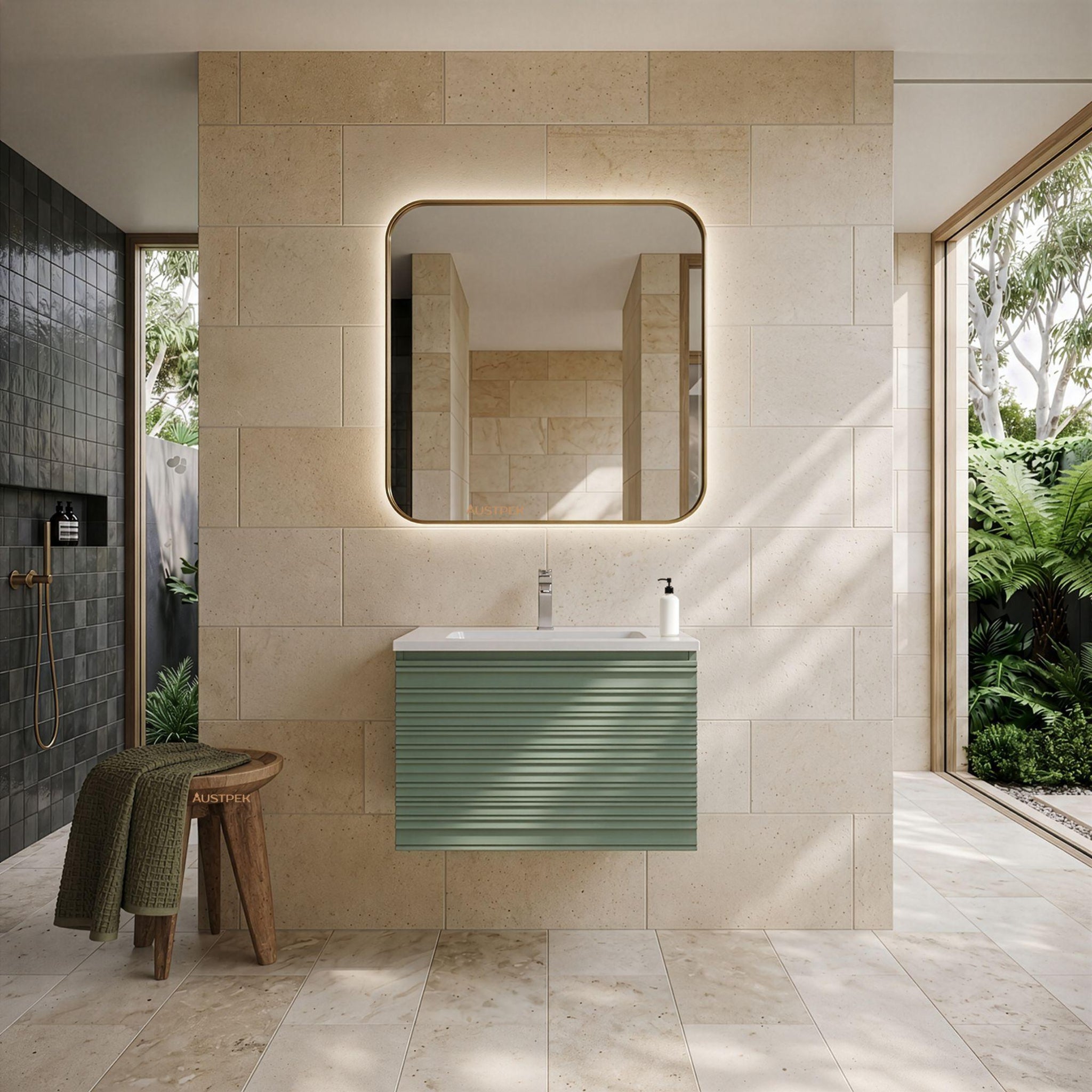 LUKKA SEDONA OLIVE GREEN 600MM SINGLE BOWL WALL HUNG VANITY