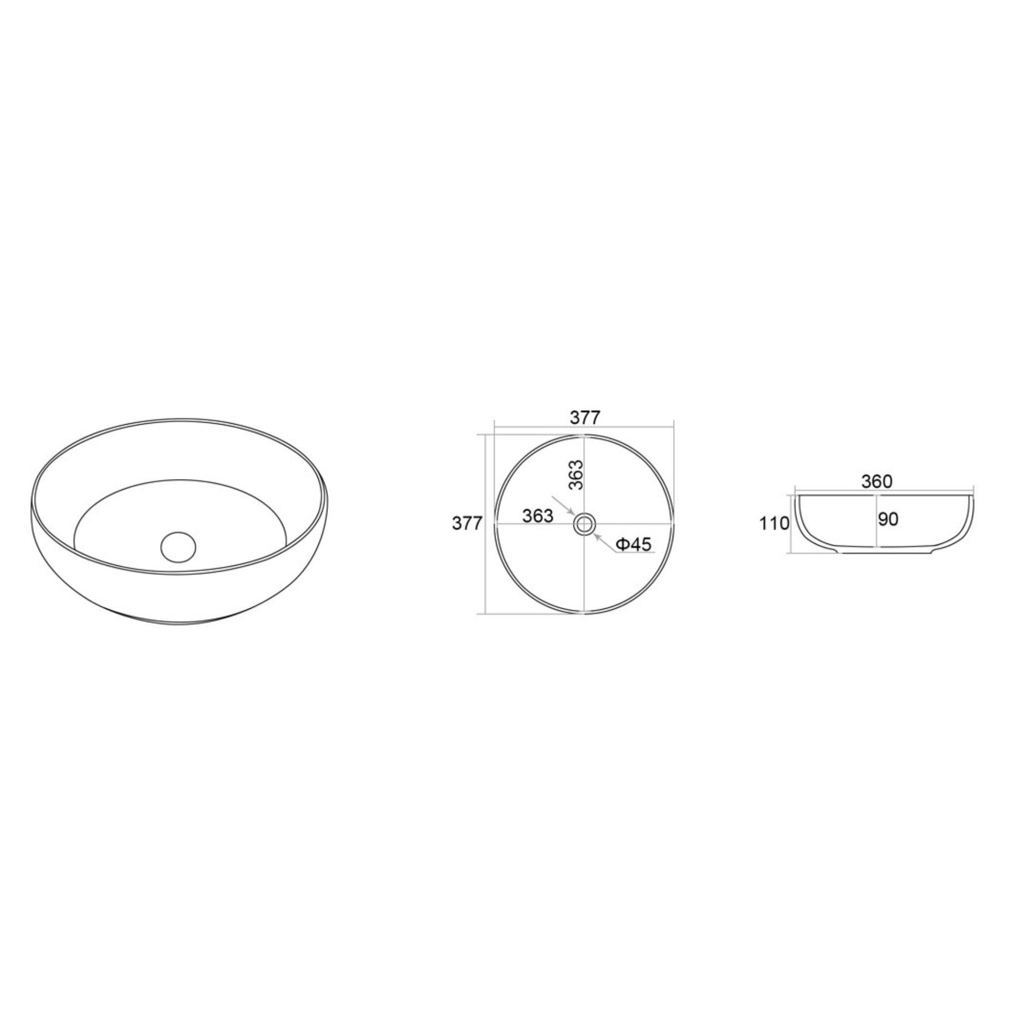 LUKKA OBAN ABOVE COUNTER BASIN MATTE WHITE 377MM