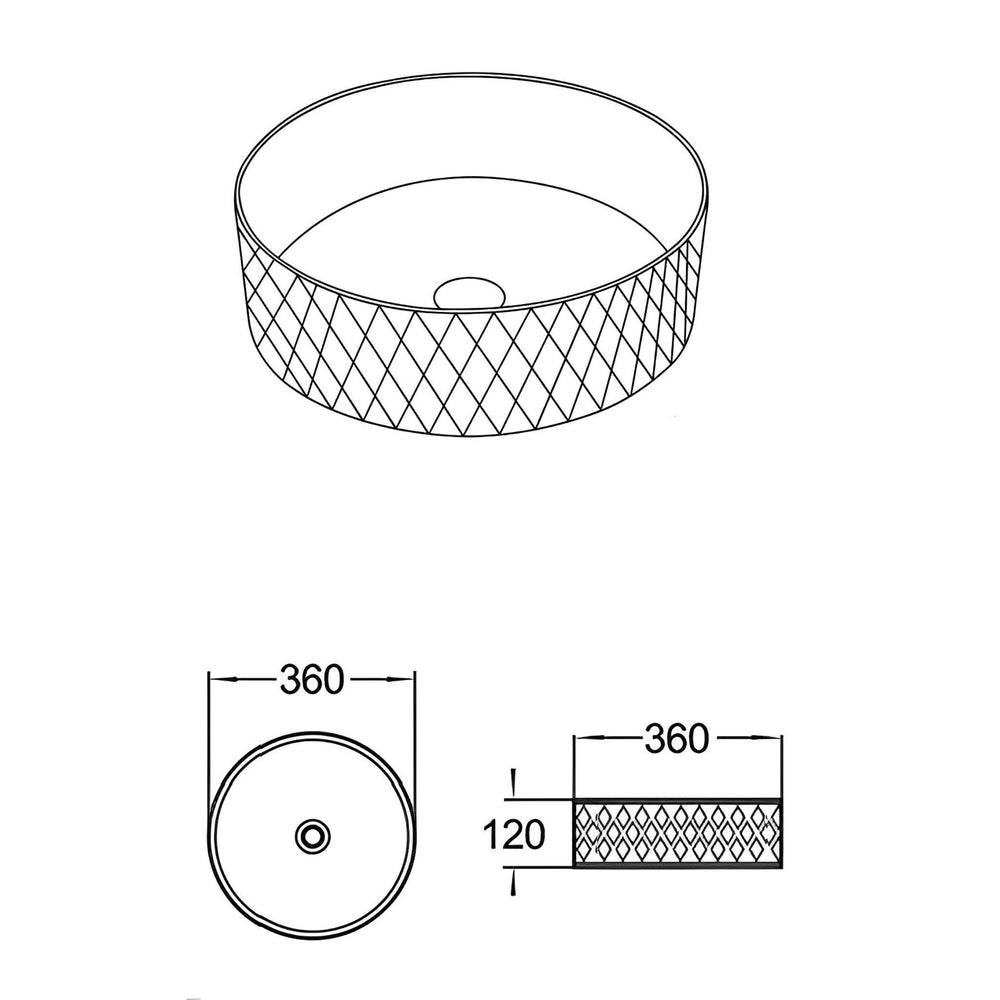 LUKKA OLLIA DIAMOND ABOVE COUNTER BASIN MATTE WHITE AND BLACK 360MM