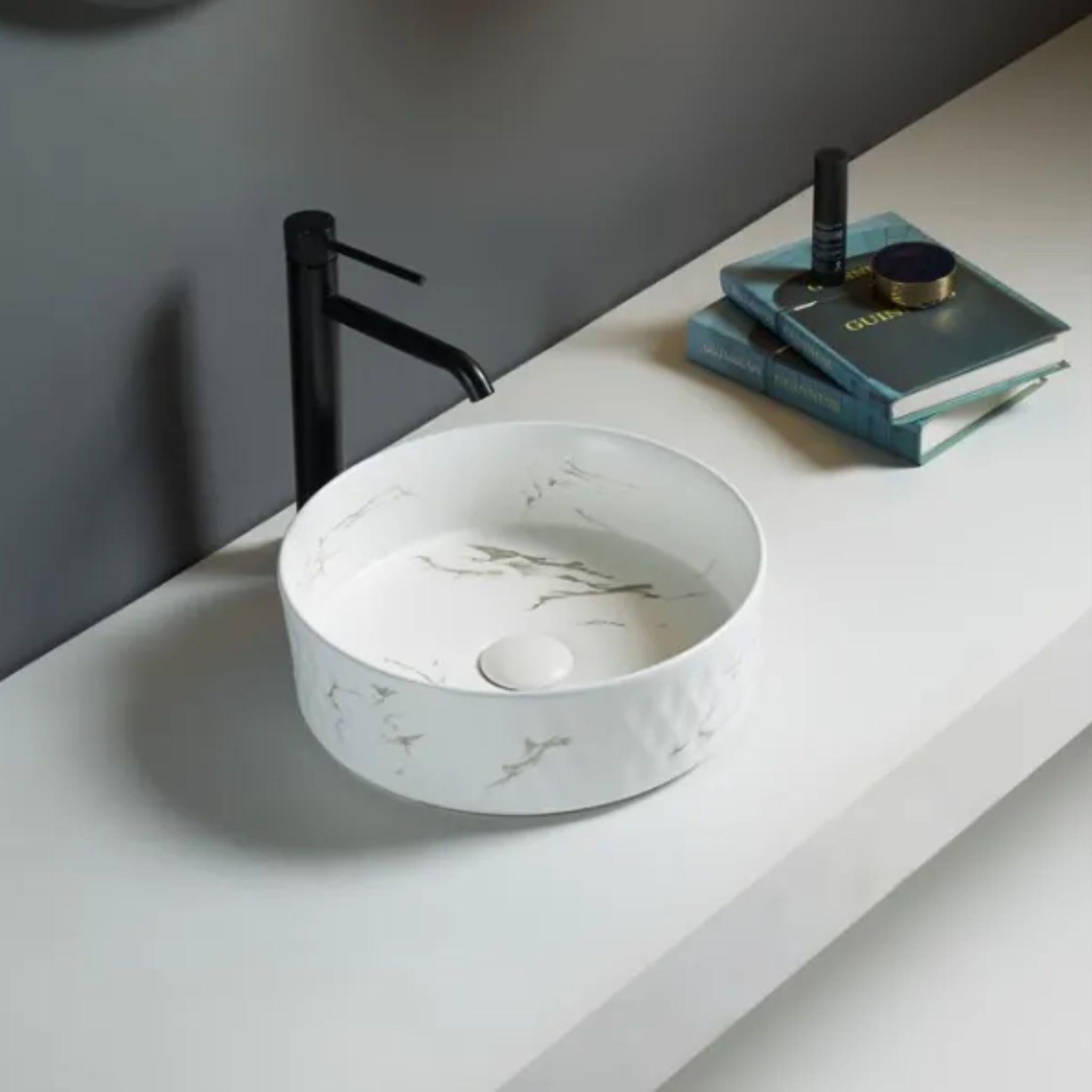 LUKKA OLLIA ABOVE COUNTER BASIN MATTE MARBLE WHITE 345MM