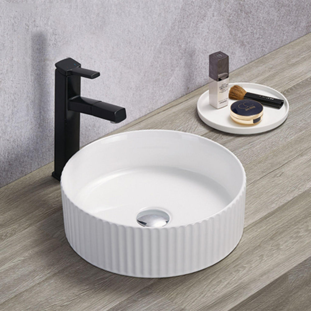 LUKKA OLLEY FLUTED ABOVE COUNTER BASIN GLOSS WHITE 360MM
