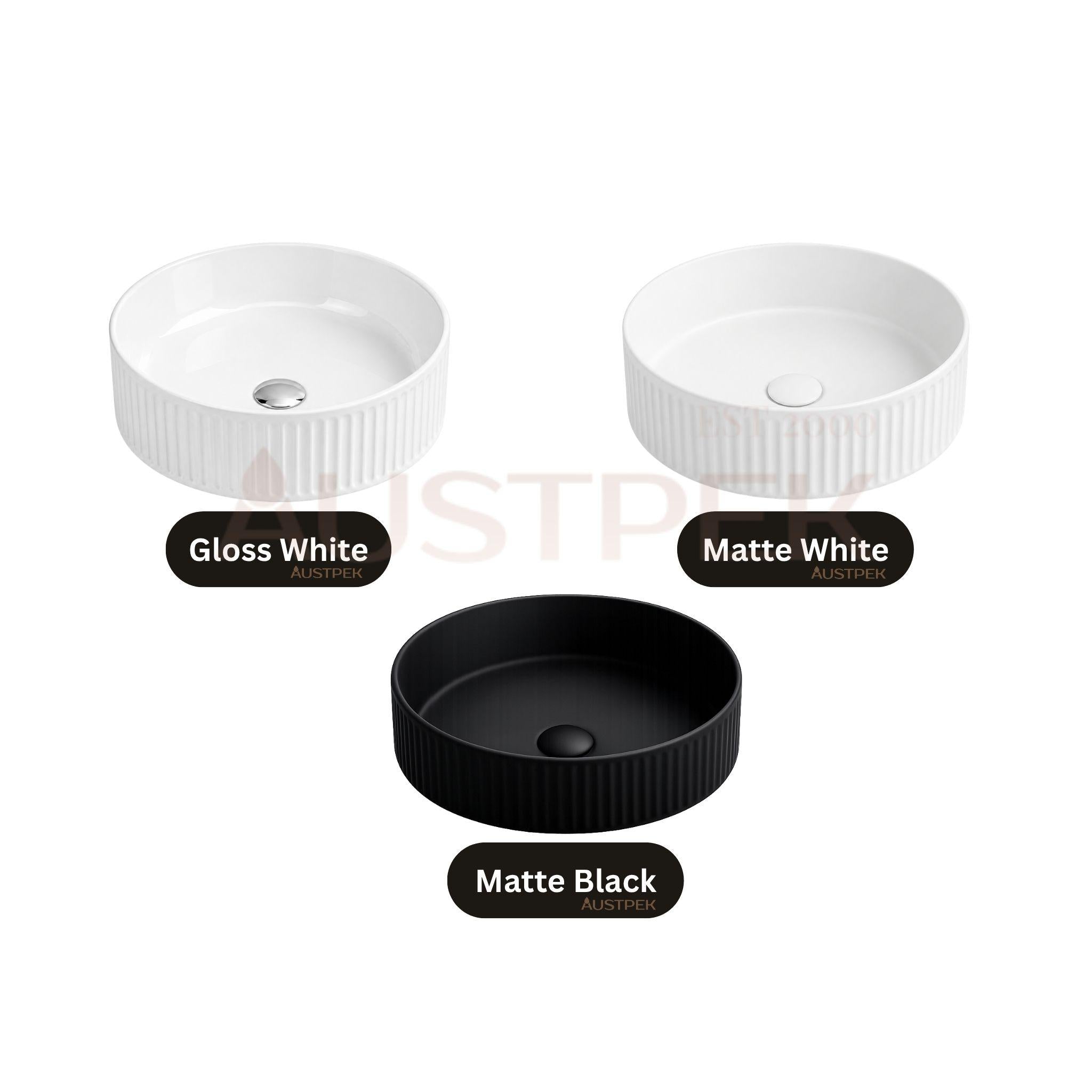 LUKKA OLLEY FLUTED CERAMIC ABOVE COUNTER BASIN MATTE BLACK 400MM
