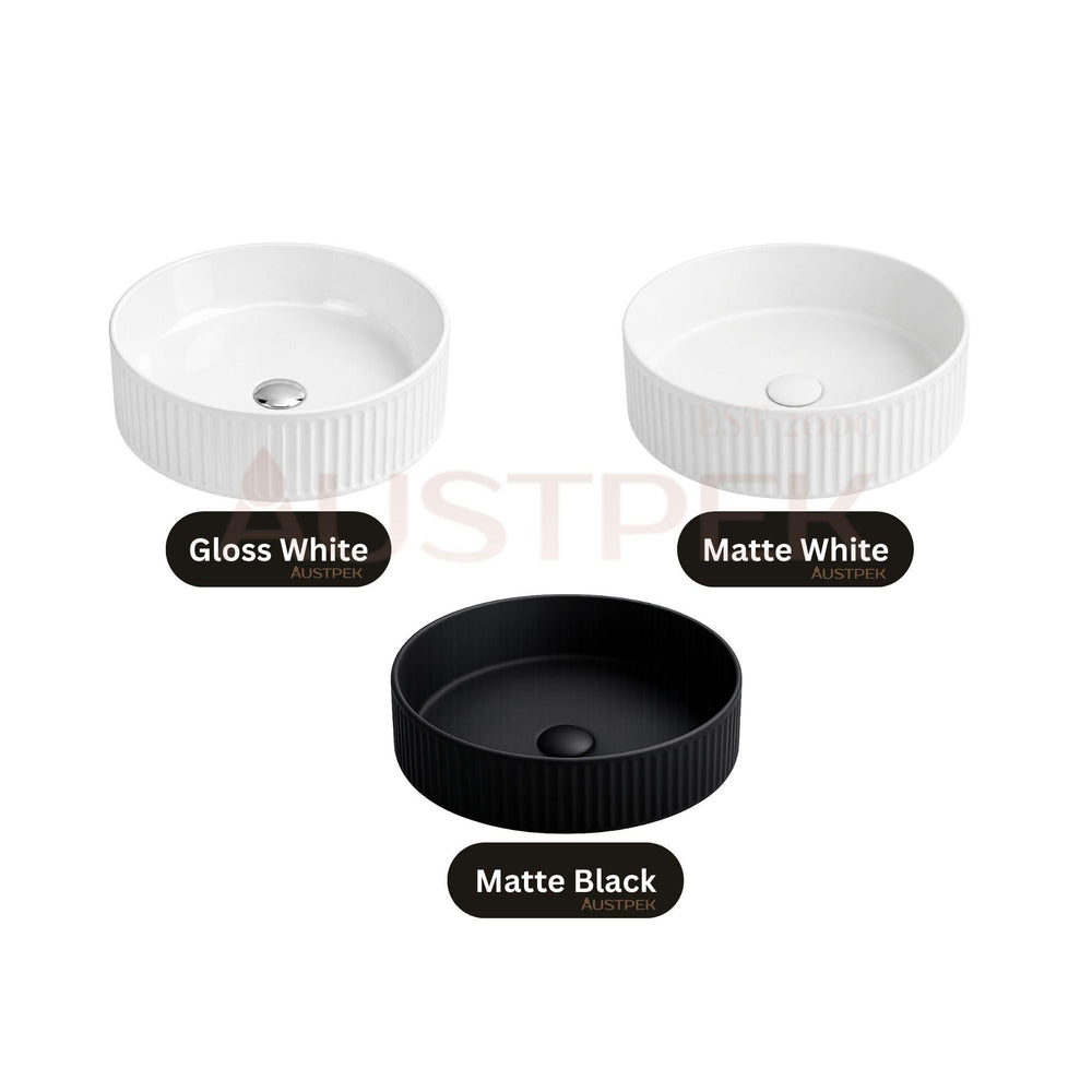 LUKKA OLLEY FLUTED CERAMIC ABOVE COUNTER BASIN MATTE WHITE 400MM